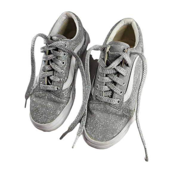 Vans Old Skool Glitter Sparkle Silver Lace Up Low Top Sneakers Kids Size 3 - Picture 3 of 11